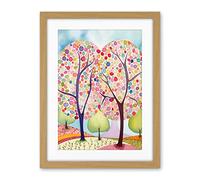 Artery8 Two Trees Blooming In Spring Folk Art Watercolour Painting Artwork Framed Wall Art Print 18X24 Inch