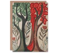 Artery8 Greeting Card Two Trees Wildflower Forest Painting Folk Art Blank For Him Or Her Art Birthday Card