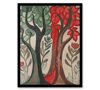 Artery8 Two Trees Wildflower Forest Painting Folk Art Living Room Artwork Framed Wall Art Print A4