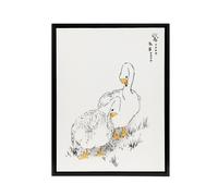 Artery8 Two White Geese Japanese Framed Canvas Wall Art Print Kashu | Size: W24" x H32" Artery8 Multicolor W24" x H32"