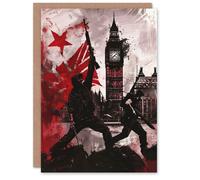 Artery8 UK Anarchy Big Ben Tower London Painting Greeting Card Birthday in Red Artery8 Red