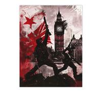 Artery8 UK Anarchy Big Ben Tower London Painting Wall Art Print in Red | Size: W12" x H16" Artery8 Red W12" x H16"