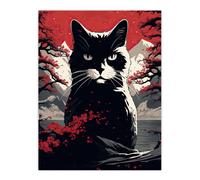 Artery8 Ukiyo Japan Black Cat Red Black White Modern Artwork Painting Unframed Wall Art Print Poster Home Decor Premium | Size: W12" x H16" Artery8 Multicolor W12" x H16"