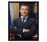 Artery8 Ukraine President Volodymyr Zelensky Official Portrait Framed Wall Art in Dark Blue | Size: A4 Artery8 Dark Blue A4