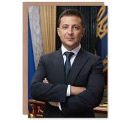 Artery8 Ukraine President Volodymyr Zelensky Official Portrait Greeting Card in Dark Blue Artery8 Dark Blue