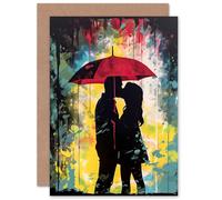 Artery8 Umbrella Kisses Love Romance for Wife Her Anniversary Valentines Day Love Blank Art Greeting Card