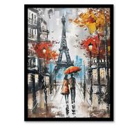 Artery8 Umbrella Lovers Abstract Autumn Paris Cityscape Framed Art Print in Grey | Size: W12" x H16" Artery8 Grey W12" x H16"
