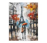 Artery8 Umbrella Lovers Abstract Autumn Paris Cityscape Wall Art Print in Grey | Size: W12" x H16" Artery8 Grey W12" x H16"