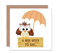 Artery8 Umbrella Spring Bird Perch Cute Note Owl Thinking Of You Card Artery8 Multicolor