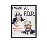 Artery8 Uncle Sam I Want You FDR Roosevelt Framed Canvas Wall Art Print in Blue | Size: W12" x H16" Artery8 Blue W12" x H16"