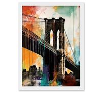 Artery8 Under the Brooklyn Bridge Multicoloured Cityscape Artwork Framed A3 Wall Art Print