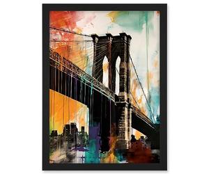 Artery8 Under the Brooklyn Bridge Multicoloured Cityscape Artwork Framed A3 Wall Art Print