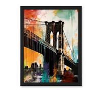Artery8 Under the Brooklyn Bridge Multicoloured Cityscape Artwork Framed Wall Art Print 18X24 Inch