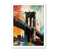 Artery8 Under the Brooklyn Bridge Multicoloured Cityscape Artwork Framed Wall Art Print 18X24 Inch