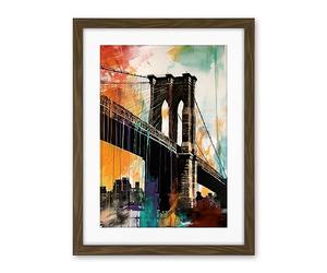 Artery8 Under the Brooklyn Bridge Multicoloured Cityscape Artwork Framed Wall Art Print 18X24 Inch