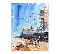 Artery8 Under the Promenade Brighton Beach Watercolour Wall Art Print in Blue | Size: W12" x H16" Artery8 Blue W12" x H16"