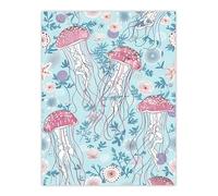 Artery8 Underseas Jellyfish Flowers Baby Blue Pink Design Bathroom Toilet Extra Large XL Wall Art Poster Print