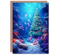 Artery8 Underwater Decorated Tree Coral Reef For Child Kids Xmas Festive Christmas Card