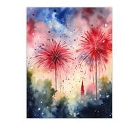 Artery8 Unframed Wall Art 4Th July Independence Day Light Show Usa - 12X16 Inch