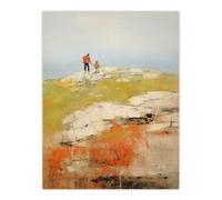 Artery8 Unframed Wall Art A Walk With Dad By David Armstrong Painting Green Red Coastal Cliff Landscape - 12X16 Inch