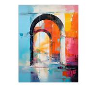 Artery8 Unframed Wall Art Abstract Arches Vibrant Painting Blue Orange Architecture - 12X16 Inch