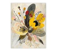 Artery8 Abstract Flower Bouquet Muted Tones Folk Art Wall Art Print in Beige | Size: W12" x H16" Artery8 Beige W12" x H16"