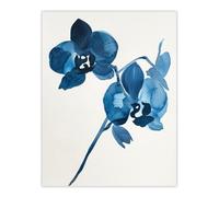 Artery8 Abstract Orchid Flower Bloom Blue Watercolour Wall Art Print | Size: W12" x H16" Artery8 Blue W12" x H16"
