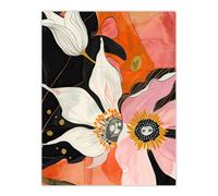Artery8 Unframed Wall Art Abstract Pink Orange Flowers Artwork Floral Boho - 12X16 Inch