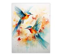 Artery8 Unframed Wall Art Aerial Ballet Watercolour Artwork Bright Bold Birds In Flight - 12X16 Inch