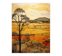 Artery8 Unframed Wall Art African Savannah Artwork Yellow Orange Ochre Tropical Grassland In Summer - 12X16 Inch