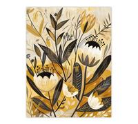 Artery8 Unframed Wall Art Anemone Flowers Mustard Yellow Grey Boho Design - 12X16 Inch