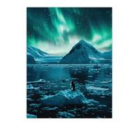 Artery8 Unframed Wall Art Aurora Australis Penguin Antarctica Ice Landscape - 12X16 Inch