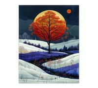 Artery8 Unframed Wall Art Autumn Tree At Night By Moon Painting Dream Snow - 12X16 Inch