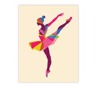 Artery8 Ballerina Arabesque Pose Bright Colourful Design Wall Art Print | Size: W12" x H16" Artery8 Multicolor W12" x H16"
