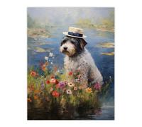 Artery8 Unframed Wall Art Bearded Collie Wearing Hat Claude Monet Style Dog Painting - 12X16 Inch