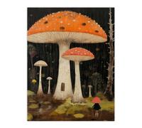 Artery8 Unframed Wall Art Beneath The Mushroom Canopy Artwork A Whimsical Scene In A Fairy Forest - 12X16 Inch