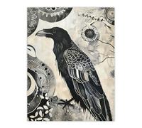 Artery8 Unframed Wall Art Black Raven Bird Painting Magic Gothic Symbolic - 12X16 Inch