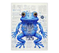 Artery8 Wall Art Print Blue Frog Robot Hybrid Schematic Blue Futuristic Secret Complex Arcane Manuscript Gift For Him Man Cave Poster Artery8 Multicolor W12" x H16"