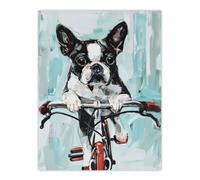 Artery8 Boston Terrier Dog Lover Bicycle Oil Painting Fun Wall Art Print in Blue | Size: W12" x H16" Artery8 Blue W12" x H16"
