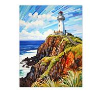Artery8 Unframed Wall Art Cape Byron Australia Vibrant Artwork Iconic Lighthouse Atop Cliffs Coastal Landscape - 12X16 Inch