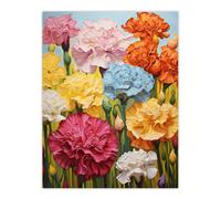 Artery8 Unframed Wall Art Carnation Symphony Vibrant Blooming Flowers Orange Pink Green Meadow Painting - 12X16 Inch