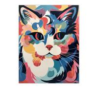 Artery8 Wall Art Print Cat Graphic 1960s Abstract Painting Pastel Colour Retro Boho Animal Portrait Poster | Size: W12" x H16" Artery8 Multicolor W12" x H16"