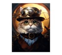 Artery8 Unframed Wall Art Cat In The Hat Steampunk Moggie Cute Fun Artwork - 12X16 Inch