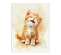 Artery8 Unframed Wall Art Cat Lover Cute Happy Fluffy Ginger Ragdoll Kitten - 12X16 Inch