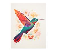 Artery8 Unframed Wall Art Caught In Flight By Sofia Francis Bright Hummingbird Amongst The Flowers Nectar - 12X16 Inch