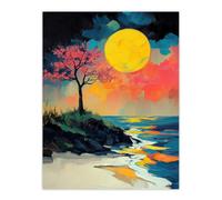 Artery8 Unframed Wall Art Cherry Blossom Tree By Shore Coastal Sunset - 12X16 Inch
