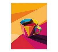 Artery8 Unframed Wall Art Coffee Tea Cup Colourful Geometric Design - 12X16 Inch