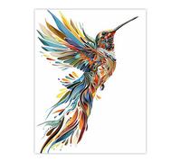 Colourful Abstract Sylph Hummingbird Folk Art Wall Art Print Artery8 Multi W12 inch x H16 inch
