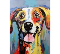 Artery8 Unframed Wall Art Colourful Dog Portrait Artwork By Jason Brydson Happy Face Painting Bold Bright Vibrant - 12X16 Inch