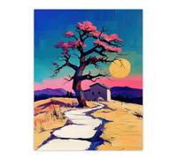 Artery8 Unframed Wall Art Cottage Cherry Blossom Tree Sunrise Landscape - 12X16 Inch